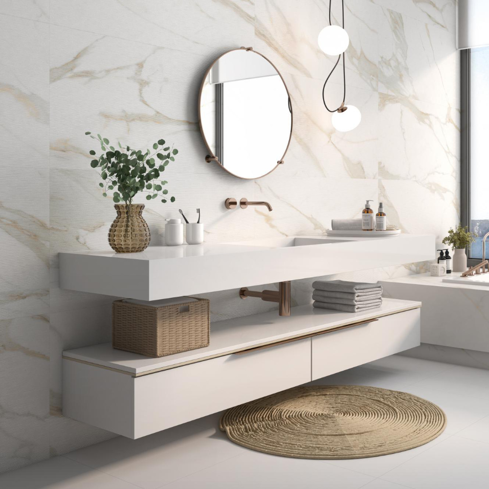 Pamesa Calacata Gold 1 60x60 matt als Wandfliese im Badezimmer