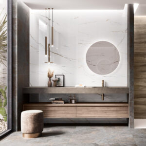 Pamesa CR.Torano Marmoroptik poliert in einem Badezimmer